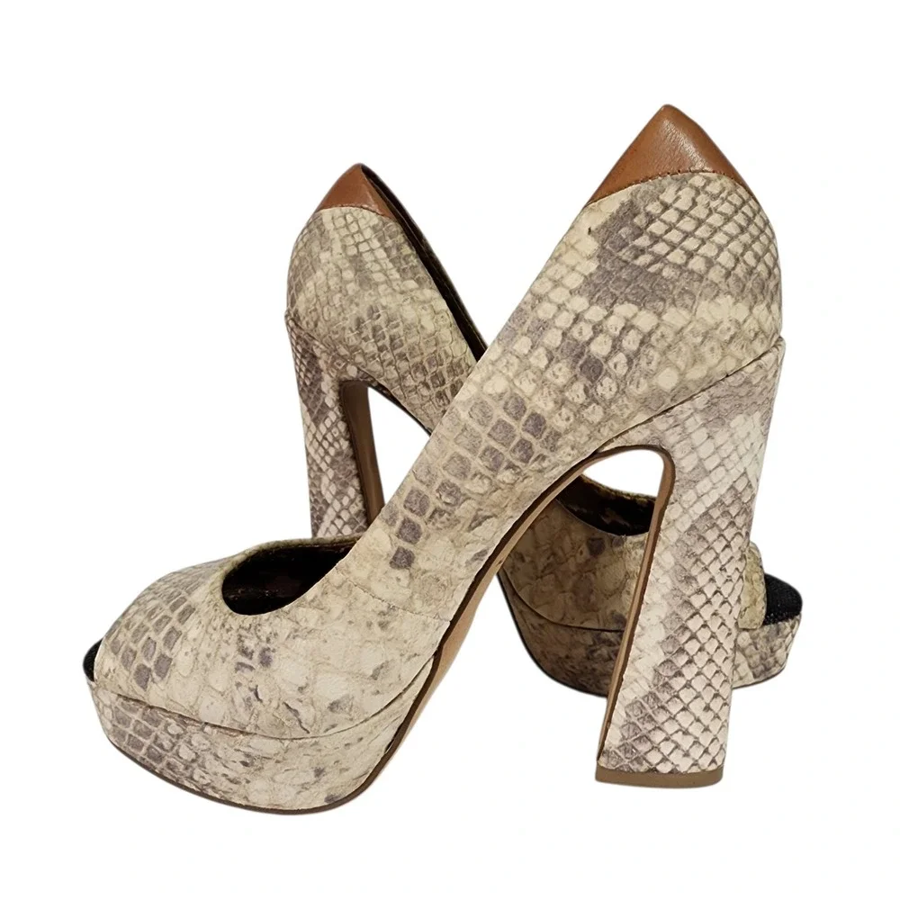 Sam Edelman Snakeskin Tacoma Platform Pumps sz 4.5 Peep Toe High Heel 4.75